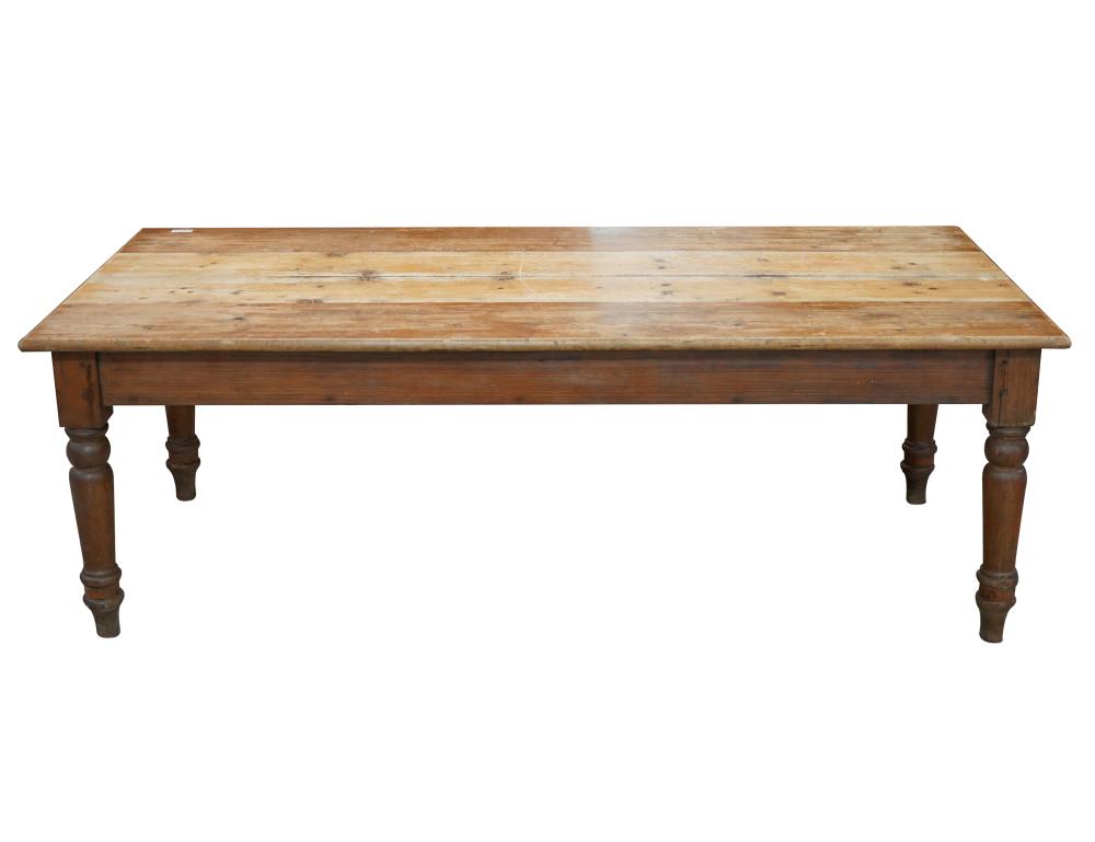 Appraisal: PINE FARM TABLEwith four-plank top over a single drawer on