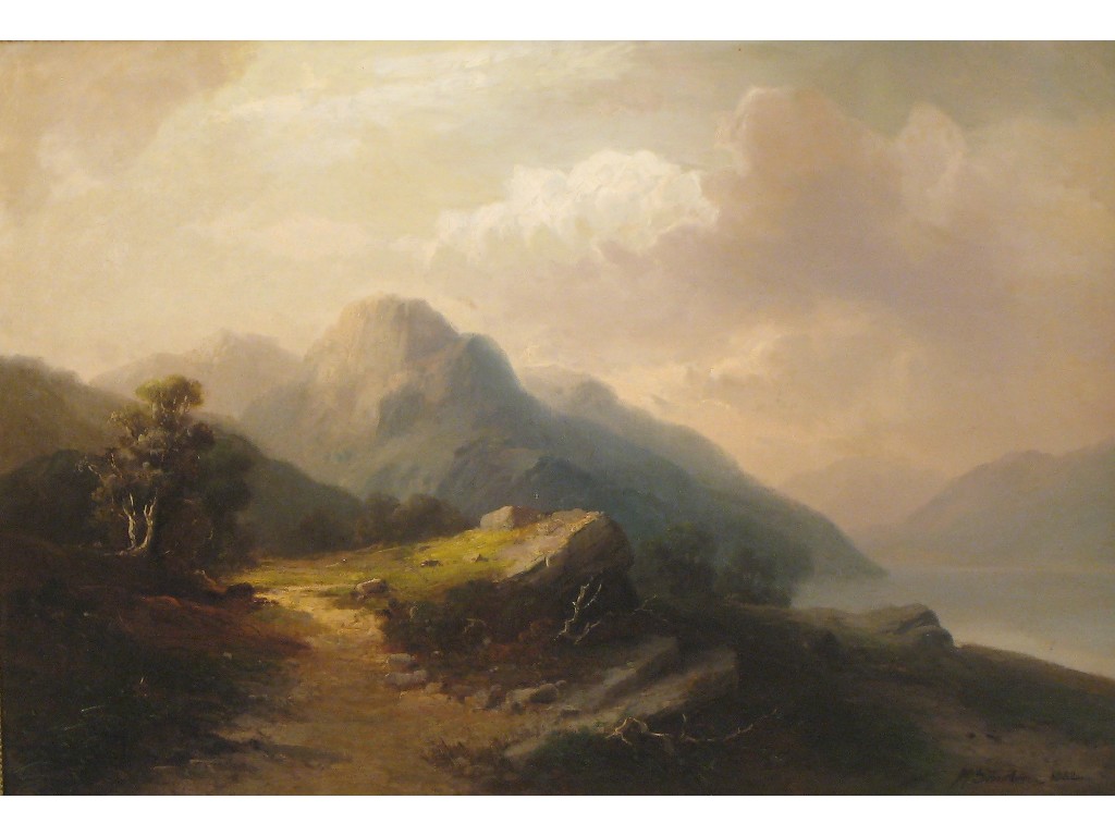 Appraisal: M SINCLAIR A mountain landscape with a path by a