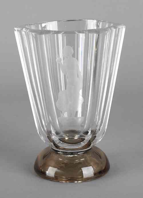 Appraisal: Orrefors glass vase with etched figure of Eve h