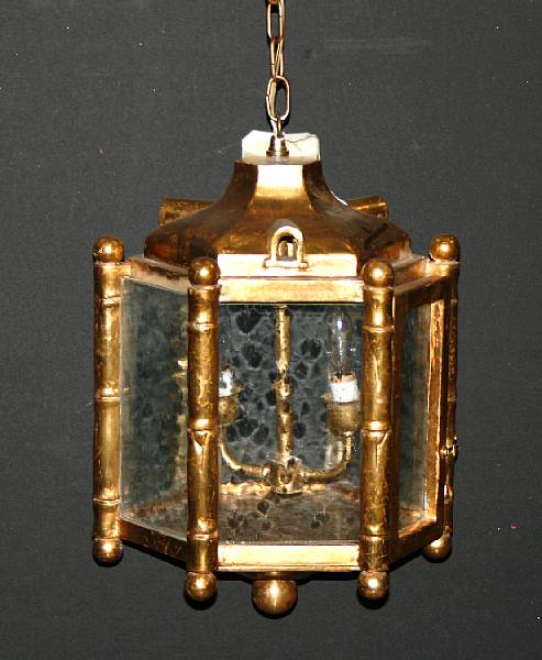 Appraisal: A faux bamboo giltwood two light lantern