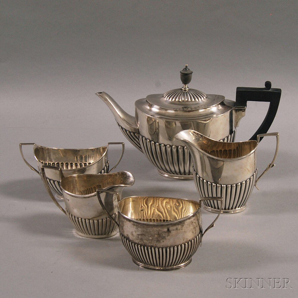 Appraisal: Five Assembled English Silver Tea Service Items all with stop-fluted