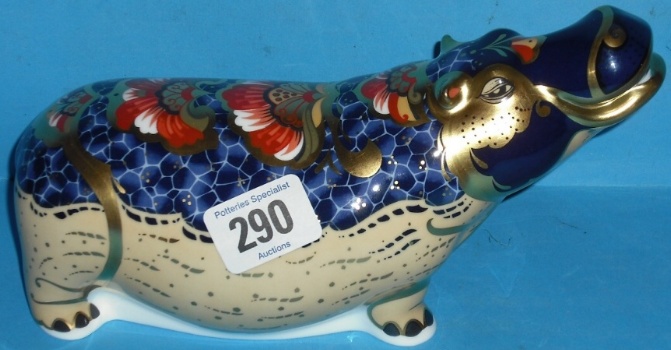 Appraisal: Royal Crown Derby Paperweight Hippopotamus Special Gold Backstamp with certificate