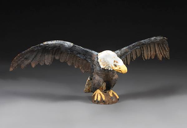 Appraisal: An American painted cast iron eagle late th century Depicted