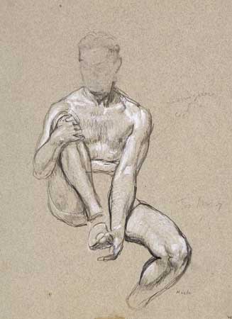 Appraisal: JOHN KOCH Three crayon and pencil figure drawings Each approximately