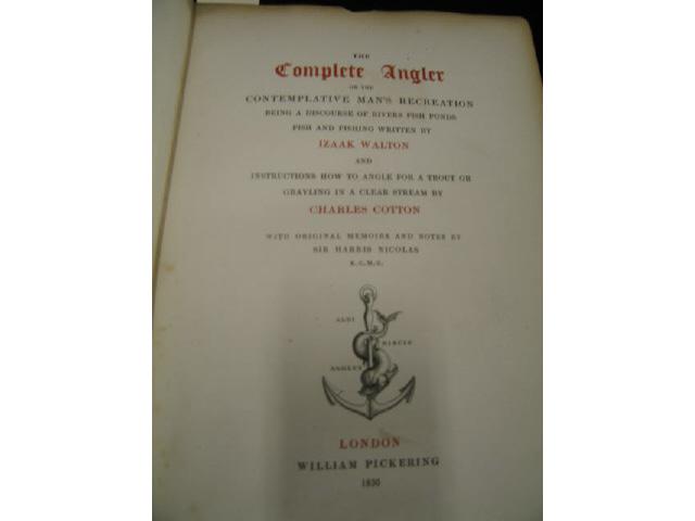 Appraisal: Volume The Complete Angler by Izaak Walton with fine engravings