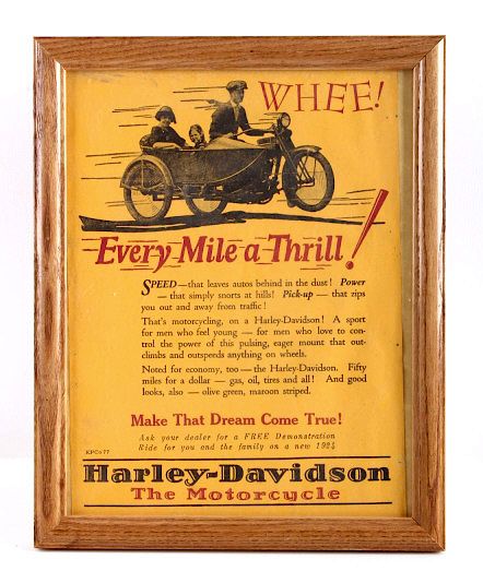 Appraisal: Harley Davidson Framed Advertisement This is an original Harley Davidson