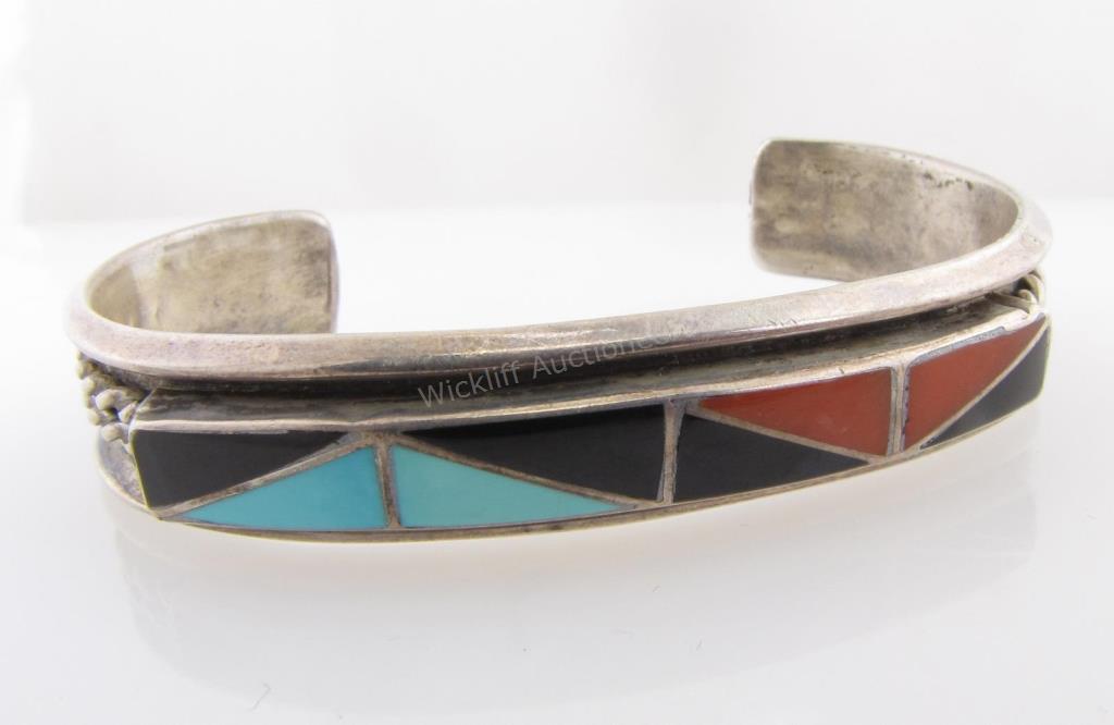 Appraisal: A sterling silver Zuni bracelet marked C-R Zuni Charlene Zunie