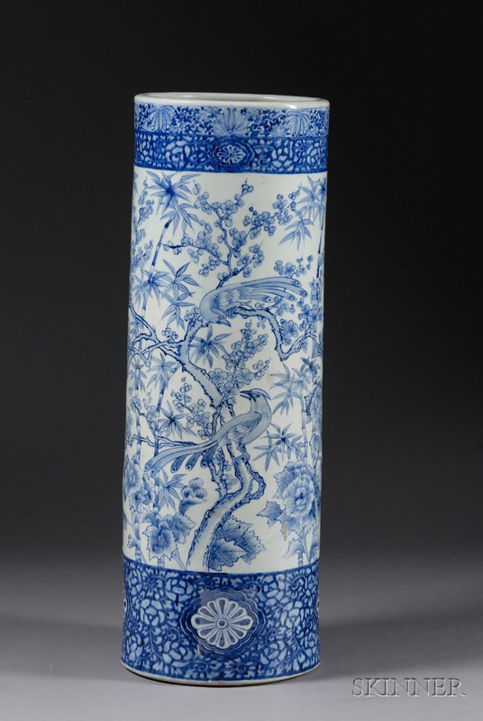 Appraisal: Umbrella Stand Japan late th century porcelain decorated in underglaze