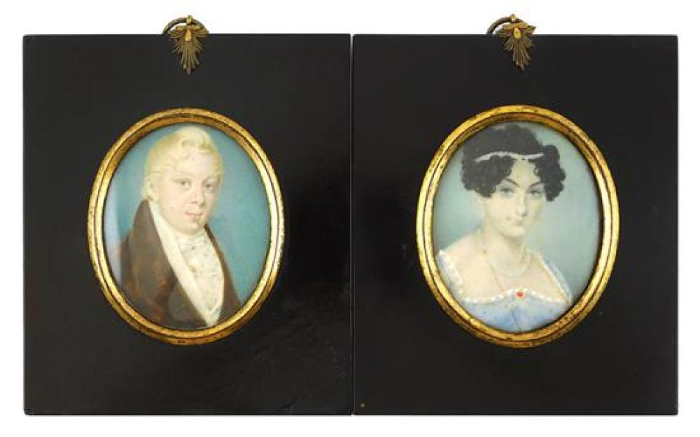 Appraisal: MINIATURE Pair of portraits on oval supports likely ivory young