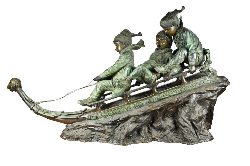 Appraisal: BRONZE FIGURAL GROUPdepicting children in a sled signed in casting