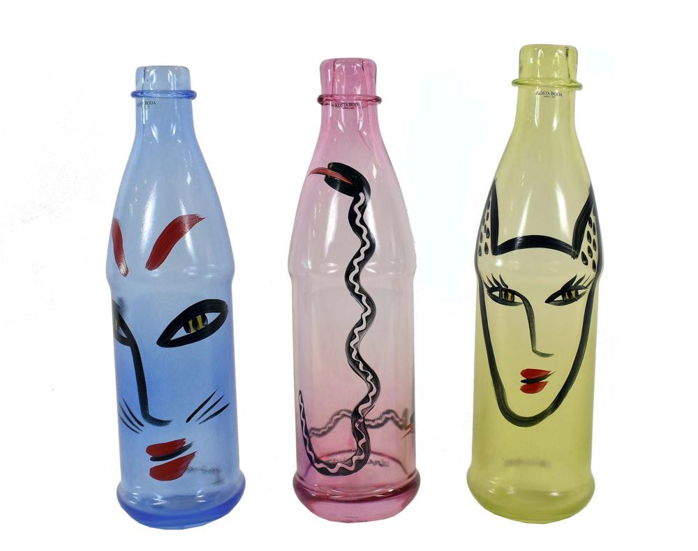 Appraisal: THREE KOSTA BODA PAINTED GLASS BOTTLESSigned on the underside each