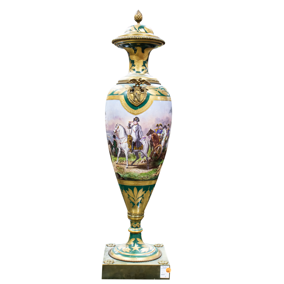 Appraisal: AN IMPOSING SEVRES STYLE GILT BRONZE MOUNTED EARTHENWARE URN An