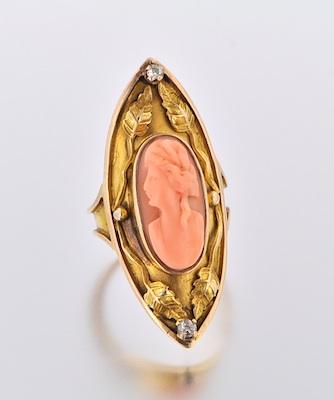 Appraisal: A Victorian Style Coral Cameo Ring k yellow gold ring