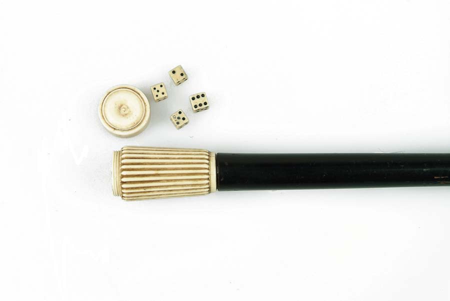 Appraisal: IVORY DICE CANE A - ivory top cap unscrews revealing