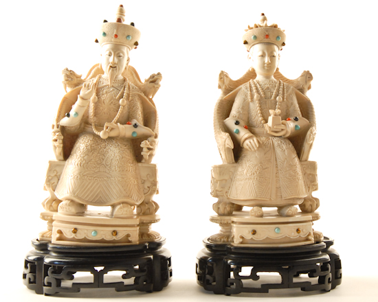 Appraisal: A Pair of Chinese Carved Ivory Ancester Figures both set