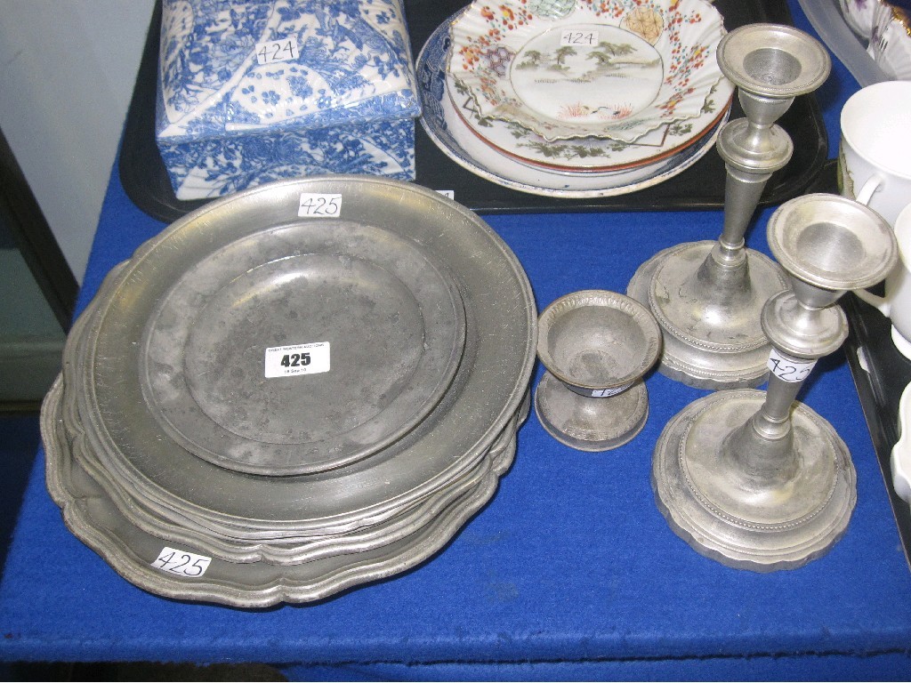 Appraisal: Lot comprising assorted pewter - plates candl