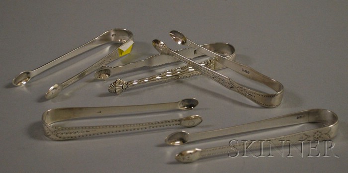 Appraisal: Five Georgian Silver Sugar Tongs a Richard Crossley c a