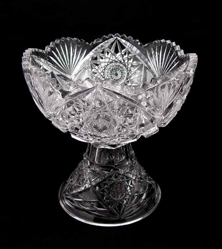 Appraisal: CUT GLASS EGGNOG BOWL ON STAND Separates into pieces overall