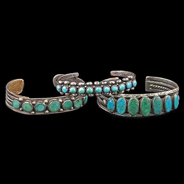 Appraisal: Navajo Hopi and Zuni Silver and Turquoise Bracelets Collected by