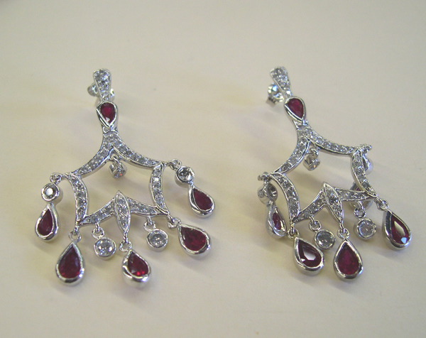 Appraisal: Pair of Fourteen-Karat White Gold Ruby and Diamond Chandelier Earrings