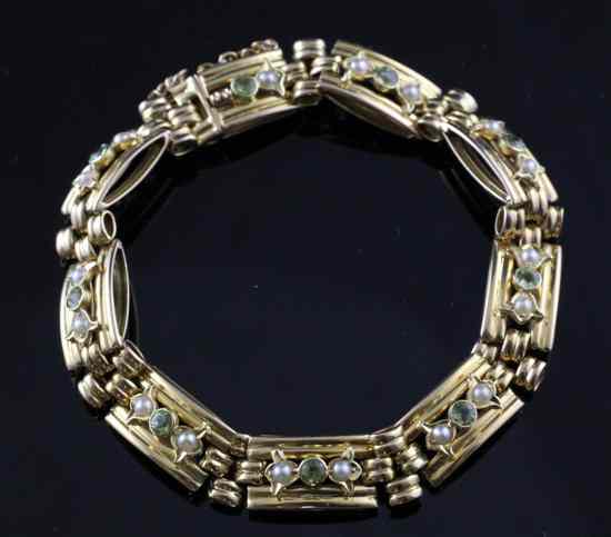 Appraisal: An Edwardian ct gold peridot and pearl bracelet ins gross