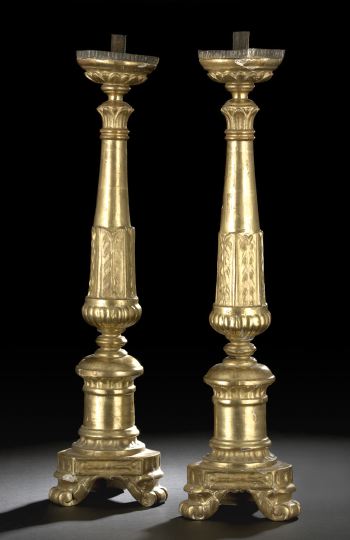 Appraisal: Pair of Italian Giltwood Altar Sticks third quarter th century