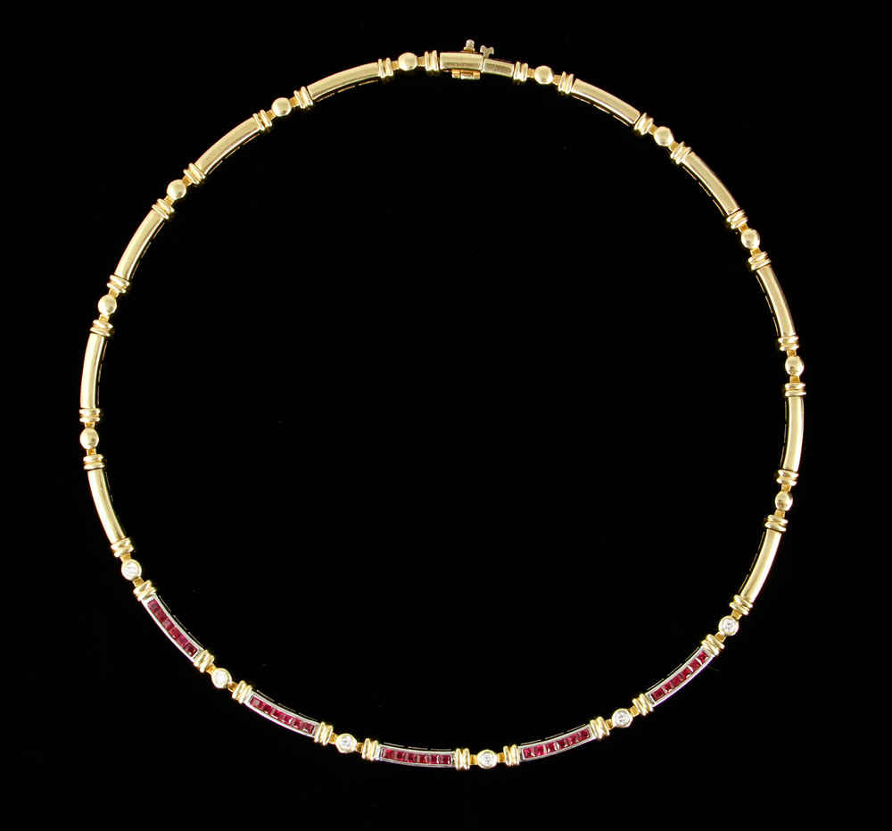 Appraisal: - K Gold Diamond and Ruby Necklace K yellow and