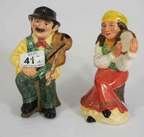 Appraisal: Royal Doulton Small Toby Jugs Romany Male D and Romany