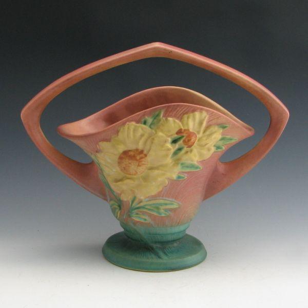 Appraisal: Roseville Peony basket in pink and green Marked Roseville USA