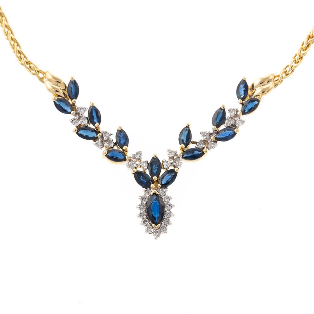 Appraisal: A Sapphire Diamond Necklace in K K yellow V necklace