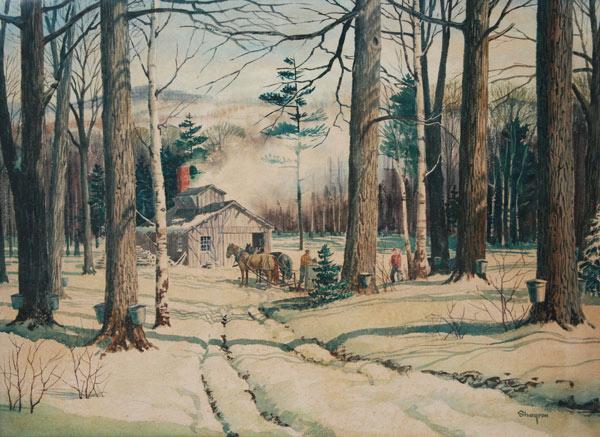 Appraisal: SHOGREN Kinley American - Maple Sugaring Winter Landscape Watercolor ''