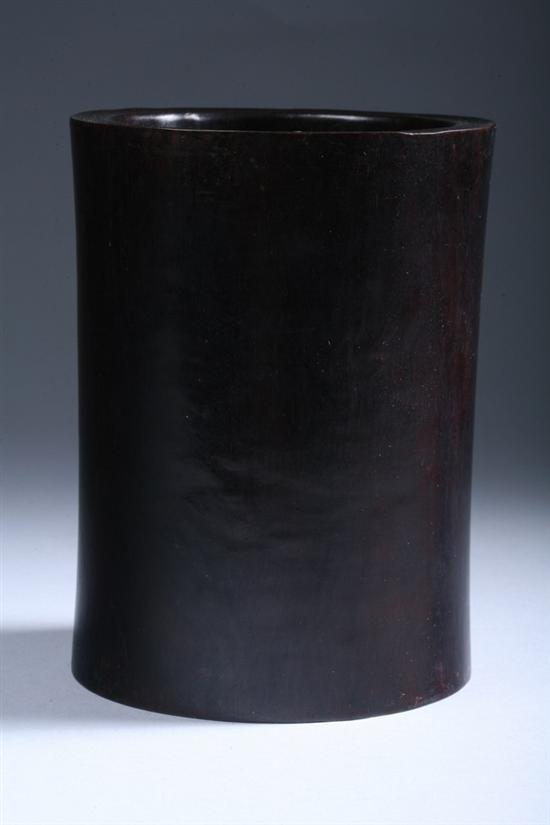 Appraisal: CHINESE ZITAN BRUSH HOLDER Of cylindrical-form with concave mouth -