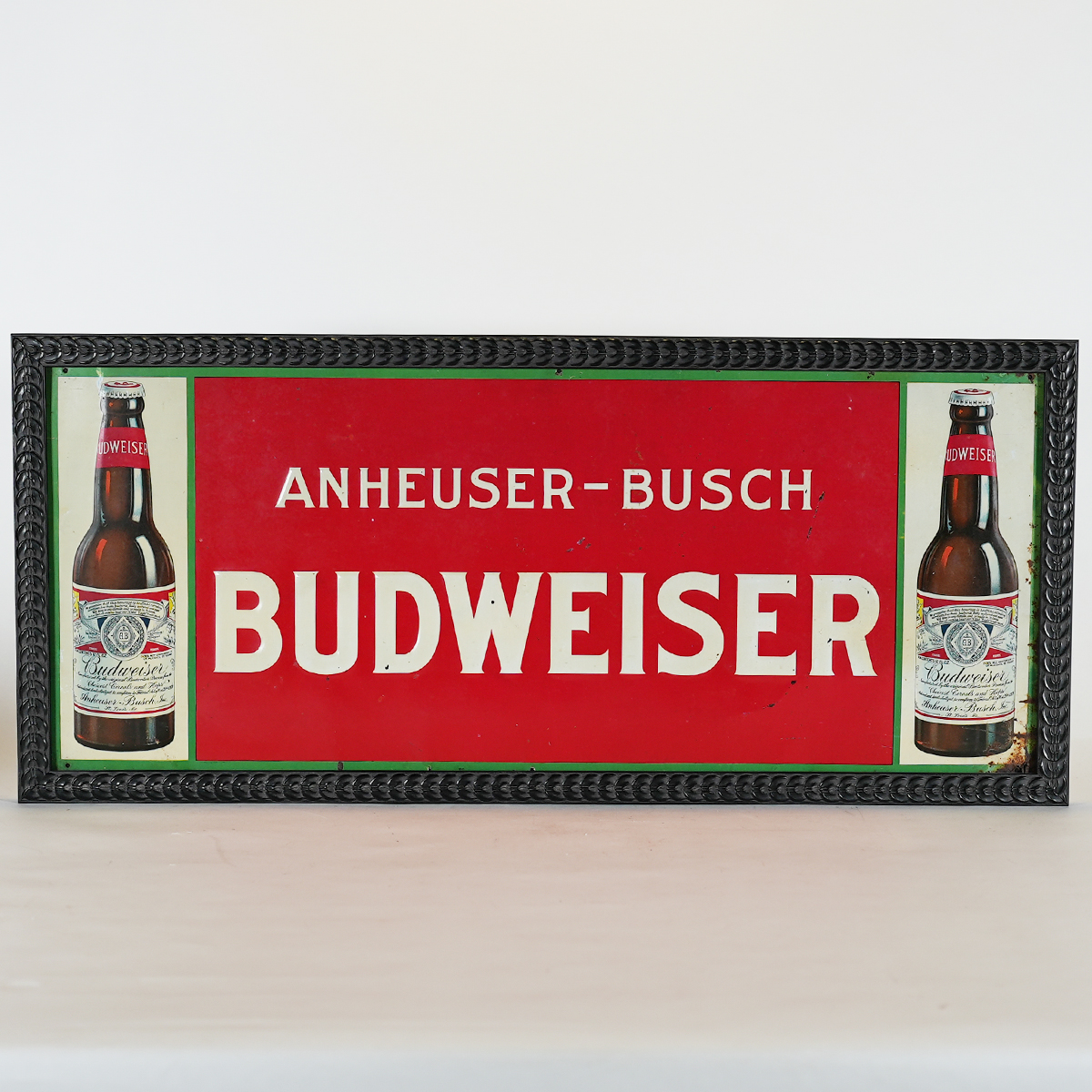 Appraisal: Anheuser Busch Budweiser Bottles Embossed Tin Sign Prohibition EraReference n