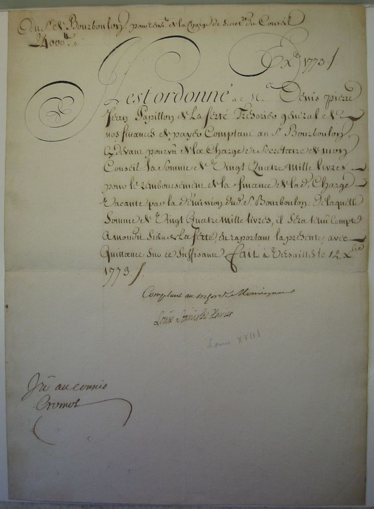 Appraisal: LOUIS XVIII KING OF FRANCE Partly-printed Document Signed Louis Stanislas