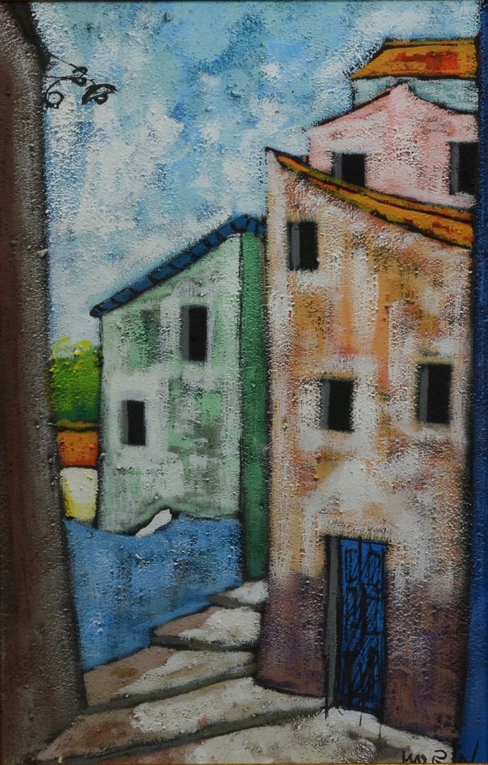 Appraisal: Morin th Century mixed media Village Street Scene signed lower