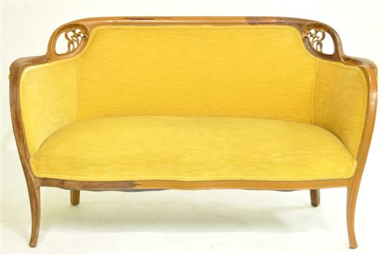 Appraisal: Settee with Art Nouveau carved and piece frame velvet upholstery