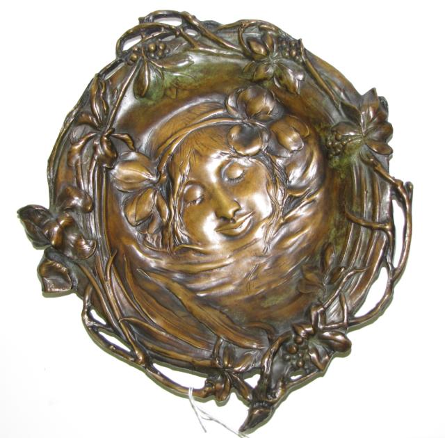 Appraisal: Francois-Raoul Larche Bronze Plaque depicting female wearing entwined flower and