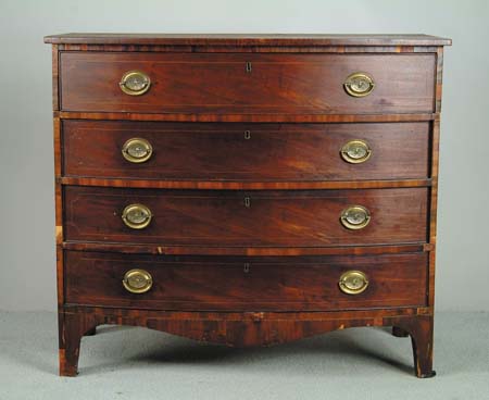 Appraisal: ANTIQUE FOUR DRAWER BOWFRONT CHEST Hepplewhite period Having old oval