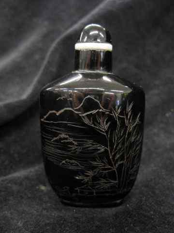 Appraisal: Chinese Snuff Bottle black coral engraved landscapes '' excellent