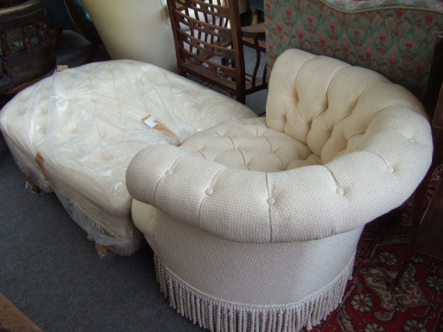 Appraisal: A th century button back Duchesse-Brisee the tub armchair raised