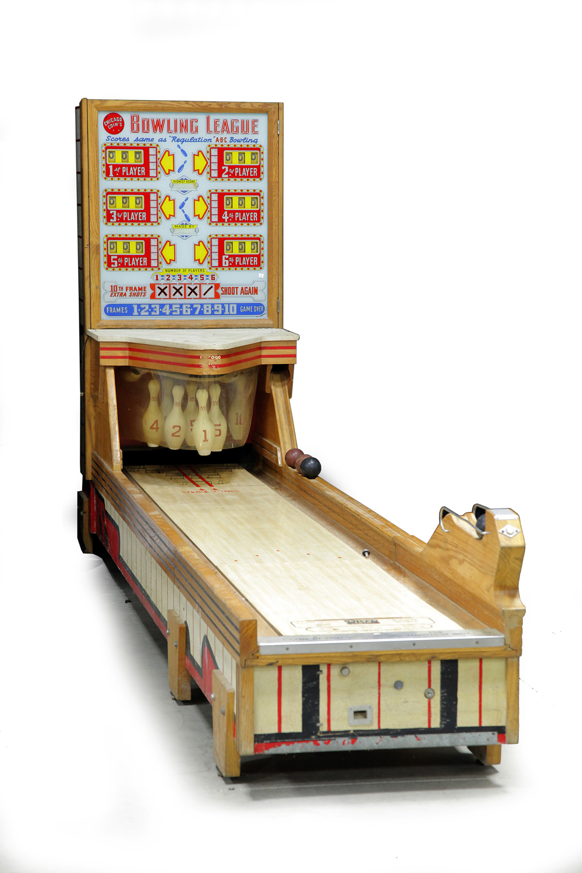 Appraisal: CHICAGO COIN'S BOWLING LEAGUE ARCADE GAME American ca Oak case