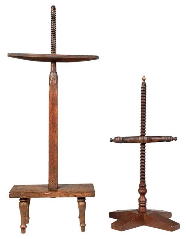 Appraisal: Two Adjustable Wooden Candle Stands American th century cross form