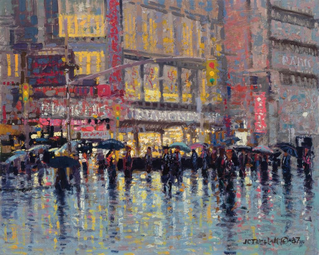 Appraisal: JOHN C TERELAK American b Diamond District oil on canvas