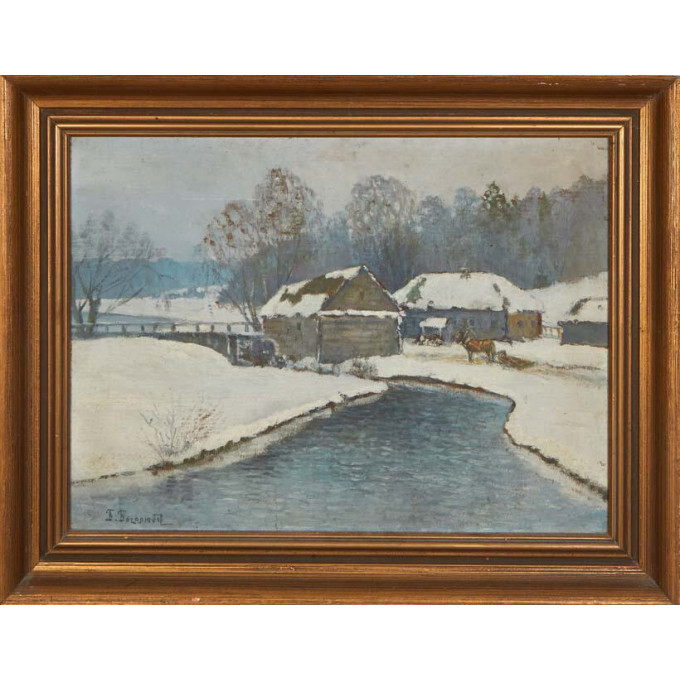 Appraisal: Boris Bogoljubow Russia - Russian Winter Farm Scene oil on