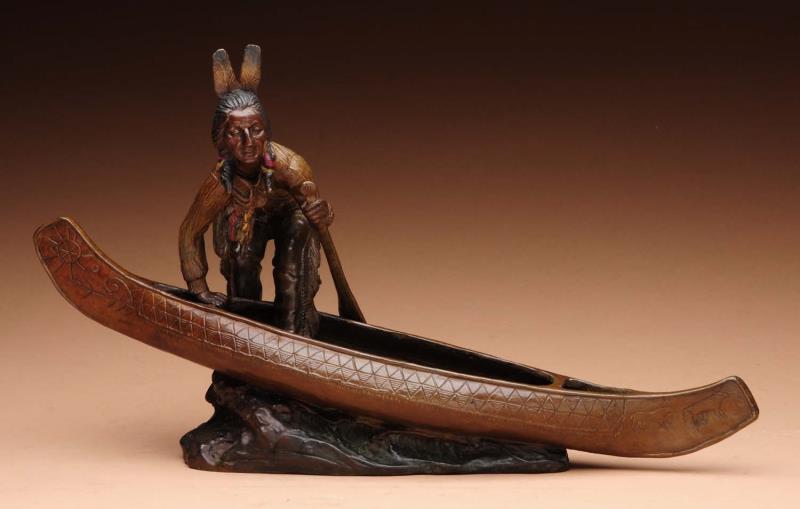 Appraisal: Carl Kauba Indian Stepping Into Canoe Elegant pose of Indian