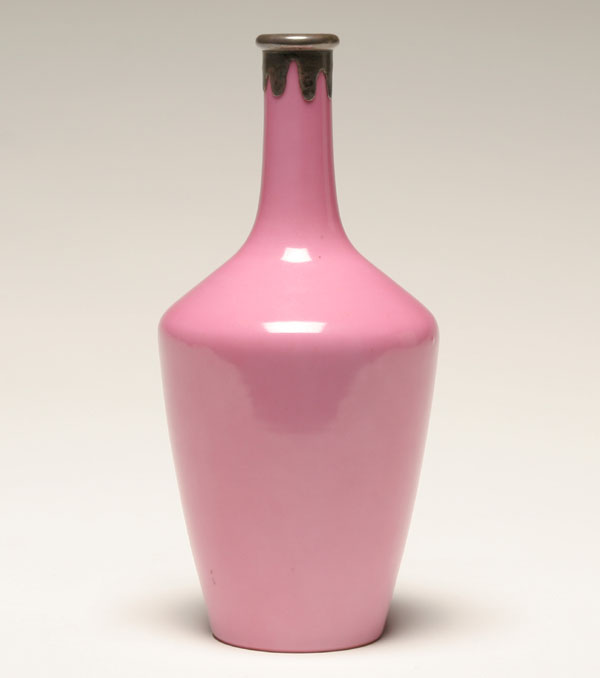 Appraisal: Japanese porcelain vase in rose with silver overlay on lip