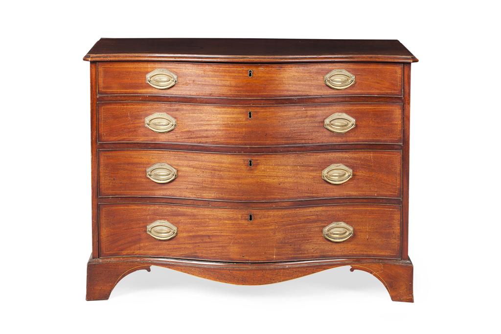 Appraisal: GEORGE III MAHOGANY SERPENTINE CHEST OF DRAWERS CIRCA the moulded