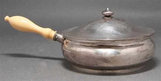 Appraisal: American sterling silver and ivory lidded porringer Howard Co New