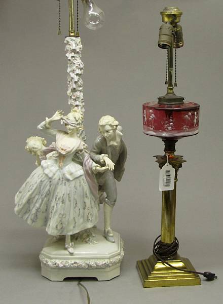 Appraisal: An Austrian glazed and bisque earthenware figural lampafter Ferdinand Doblinger