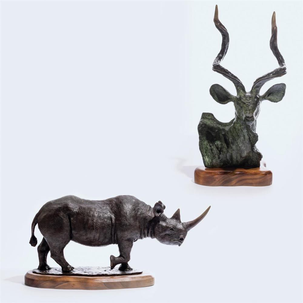 Appraisal: DENIS MATHEWS th Century Rhinoceros Kudu A Pair bronze signed